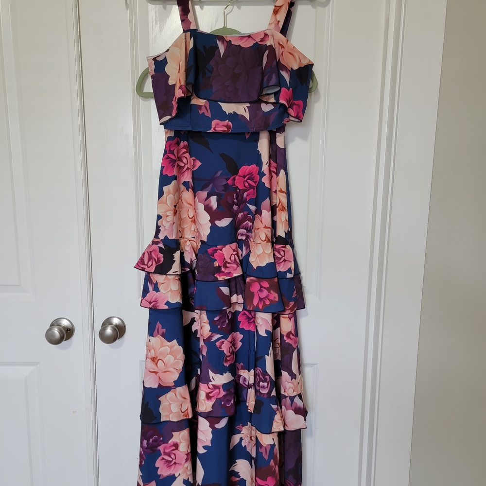 2 Piece Matching Floral Ruffle Maxi Dress Set
